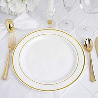 Efavormart 50 Pcs - White with Gold 10.25" Round Disposable Plastic Plate for Wedding Party Banquet - Tres Chic Collection