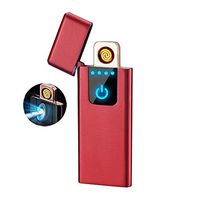 Smart Fingerprint Sensor Lighter Flameless Windproof Lighter Double Side Cigarette Ignition Lighter USB Rechargeable Lighter Best Gift for Your Boyfriend, Family, Your Father (red)