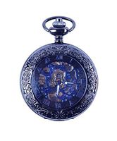 ZTYD 2019 New Pocket Watch Flip Magnifying Glass Personality Blue Retro Hollow Classic Pattern Mechanical Pocket Watch