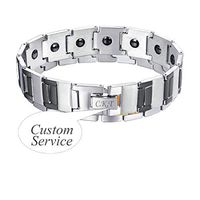 U7 Germanium Magnetic Therapy Bracelet Pain Relief Health Care Wrist Chain Bracelets, 8.6 Inches Resizable (Plain Weave-Black Customized)