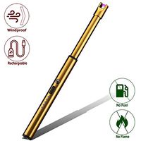 Elite Brands USA Plasma Arc Trendy Long Neck Rechargeable Windproof USB Lighter, Ideal for Gas Stove Candle Fireplace Kitchen Grills BBQ, Flameless Without Butane, Electric Beam Lighter (Gold)