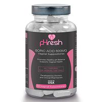 Boric Acid Vaginal Suppositories pHresh - Promotes Healthy Vaginal pH Balance, Supports Vaginal Health 600mg, Bottle of 30 Natural Boric Acid Suppositories Non-GMO, Third-Party Tested - Made in USA
