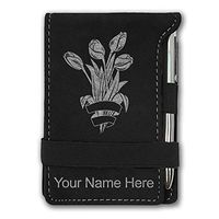 Mini Notepad, Tulips, Personalized Engraving Included (Black with Silver)