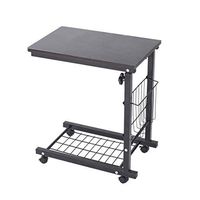 US Fast Shipment Quaanti Height Adjustable Sofa Side End Table Wheel Mobile Computer Desk for Small Spaces, Coffee Tray Snack Side Table Under Sofa Overbed Table C Table Rolling Laptop Cart (Black)