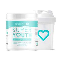 SkinnyFit Super Youth Collagen Powder Unflavored and 20 oz. Shaker Bottle, BPA Free with Mixing Grid, Types I, II, III, V and X, Leak Proof Ideal for Mixing Collagen Protein Shakes, 58 Servings