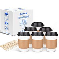 Coffee Cups with Lids 12 oz | Disposable To Go Coffee Hot Cups 120 set with Lids Sleeves and Stirrers, White, 12oz