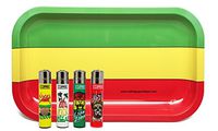 Bundle - 5 Items - Clipper Lighter Reggae"Rasta" Collection with Rolling Paper Depot"Rasta" Rolling Tray