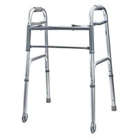 MediChoice Dual-Release Folding Walker/Two Button, Height Adjustable with 3 Inch Wheels, 300 lb. Capacity, Adult, Aluminum, 1314077743 (Case of 4)
