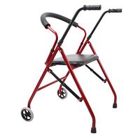 Aluminium Walker -Drive Medical 2 Wheel Rolling Walking Aids with Seat and Backrest - Mobility Aid for Adult, Senior, Elderly Handicapped,Red