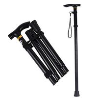 Baitaihem Adjustable Foldable Walking Cane 4 Section Aluminum Alloy Folding Walking Stick - Lightweight & Sturdy Offset Walking Stick Sleek, Comfortable T Handles(Black)
