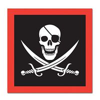 Club Pack of 192 Red and Black Pirate Flag Disposable 2 -Ply Luncheon Party Napkins