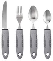 Adaptive Utensils (4-Piece Kitchen Set) Non-Weighted, Non Slip Wide Handles for Hand Tremors, Arthritis, Parkinson’s Disease or Elderly use | Cutlery Silverware - Knife, Fork, Spoons (Gray - 1 Set)