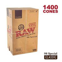 RAW 1400 Classic 98 Special Cones - Sturdy W Gallery Box - Pure Hemp 98mm Pre Rolled Cones - 20mm Filter Tips - Natural Brown Unbleached Unrefined Rolling Papers - Bulk Pack Bundle
