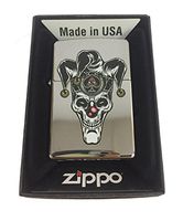 Zippo Custom Lighter - Skull Jester Scary Clown Joker Ace of Spades - High Polish Chrome