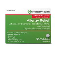Primary Health Allergy Relief Cetirizine Hydrochloride 10mg Tablets, 90Count