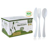 Biodegradable Compostable Forks Spoons Knives, 100% CPLA 400 Pack 7.3 Inch White Disposable Biodegradable Cutlery Set, 8.3 Pounds Heavyweight Eco-Friendly (160 Forks,140 Spoons and 100 Knives)