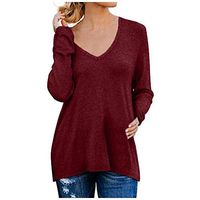 BALABA◕｡ Fashion Women's Personality Side Zipper Solid Color V Neck Long Sleeve Tops Blouse Loose Casual Stripe Pullover Red