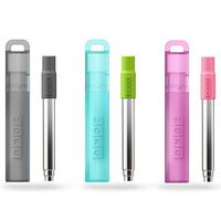 Zoku Reusable Pocket Straw, Set of 3, Telescopic Stainless Steel Drinking Straw with Silicone Mouthpiece, Includes Compact Hygienic Carrying Case and Cleaning Brush, Customizable Length Up-to 9 inches