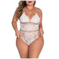 Plus Size Women Lace Teddy Sleepwear, Sexy Bodysuit Lingerie One Piece Lace Lingerie