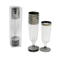 120 Wedding Flute Disposable Glasses Party Plastic Wine Champagne Silver Rim New