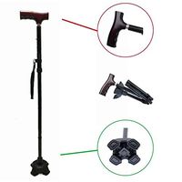 MAFY, LLC Foldable Cane with Secure Quad Tip, Rubber Foot, Collapsible Folding Adult Walking Canes, Wooden Handle with Chrome Accent. Light Fashionable, Walking Cane for Men or Women.