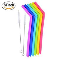 Silicon Straw Reusable Curved Head Drinking Straw with Brush and Storage Bag Eco-Friendly Kitchen Wedding Decoration Birthday Bend Bar Accessories(Multi Color)
