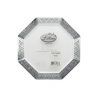 Lillian Tablesettings 10 Count Lacetagon Plate with Silver Rim, 7.25", White