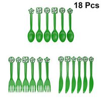 Holibanna Hawaiian Disposable Cutlery Set Plastic Monstera Tableware Dinner Utensils Salad Dessert Spoons Forks Knives for Tropical Luau Party 18pcs