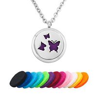 Third Time Charm Aromatherapy Essential Oil Diffuser Necklace Stainless Steel Butterfly Locket Pendant,12 Refill Pads