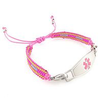 Free Engraving, Beaded Women's Medical Alert ID Bracelet - Adjustable Size - Farah - Pink