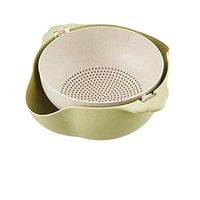 AXZHYX Bowl Fruit Plate, Double Layer Creative Kitchen Household Sinks Rotary Drain Basket Wheat Straw Material Plastic Fruit Basket Hotel Tableware Home Noodles Boiled Fish Soup Bowl (Color : Green)