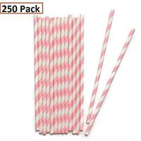Forever T R Biodegradable paper stripe straws 250 pack (white/pink)