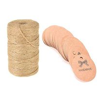 IETONE Hand Made Kraft Paper Gift Hang Tags, Original Design 100 Round Tags with 130 Feet Natural Jute Twine Perfect for Arts & Crafts DIY Gift Decorations