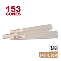 RAW 153 Organic 1 1/4 Cones - Sturdy W Gallery Box - Pure Hemp 1.25 84mm Pre-Rolled Cones - 26mm Filter Tips - Natural Unbleached Unrefined Rolling Papers - 150 + Bonus Pack