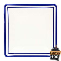 Pack of 100 Blue Rim Disposable Paper Plates, Square 7", Everyday Party Supplies for Appetizer, Lunch, Dinner, or Dessert