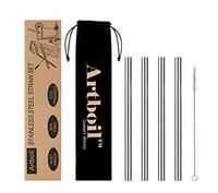 Artboil Premium Stainless Steel Smoothie Milkshake Straw - 18/8 Steel - 8 1/2"Long X 2/5"Wide Drinking Straw Set of 4 w/1 Cleaning Brush