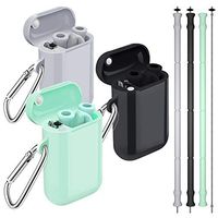 Reusable Straws - Comvin Collapsible Silicone Travel Drinking Straw with Case & Brush & Keychain, Portable & Foldable BPA Free for Kids Adult Women Men 3 Pack Black Gray Mint-Green