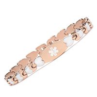 Fashion Rose Tone Double Heart Medical Alert id Bracelet for Women-(6.5)