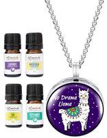 Wild Essentials No Drama Llama Essential Oil Diffuser Necklace Gift Set Aromatherapy Pendant, 24" Stainless Steel Chain, Refill Pads and 100% Pure Oils (Lavender, Peppermint, Inner Calm and Zen)
