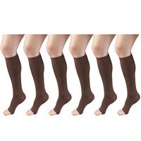 20-30 mmHg Compression Stocking for Men and Women, Knee High Length, Open Toe Brown Small (6 Pairs)