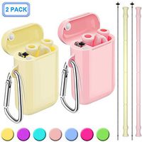 Henva 2 Pack Reusable Collapsible Straws for Kids Adult, BPA Free and Food-Grade Silicone Drinking Straws with Portable Keychain Case and Cleaning Brush for Juice, Coffee and Smoothie, Yellow/Pink