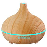 E-Scenery Aroma Essential Oil Diffuser, 300ml Wood Grain Ultrasonic Cool Mist Humidifier for Home Bedroom Baby Nursery and Office, 4 Timer Options 1/3/6/ON Hours & 7 Colors LED Night Light