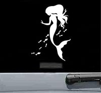 JS Artworks Mermaid Swimming with Fish Vinyl Decal Sticker (White)