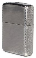 Zippo Armor Case Skull Limited Edition Antique Silver Plating 3-Side Etching Japan Limited Oil Lighter