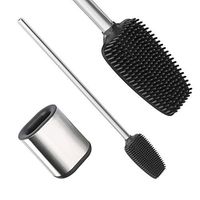 ZCCZ Toilet Brush with Holder, Hideaway Freestanding Toilet Bowl Brush Set with Silicone Soft Bristles, Stainless Steel Long Handle Toilet Bowl Scrubber Caddy for Bathroom Organization, 1-Pack