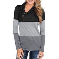 Womens Long Sleeve Casual Sweatshirts Color Block Zipper Blouses Pullover Tops Black