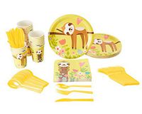 Disposable Dinnerware Set - Serves 24 - Cute Sloth Animal Themed Party Supplies for Kids Birthdays, Baby Showers, Includes Plastic Knives, Spoons, Forks, Paper Plates, Napkins, Cups
