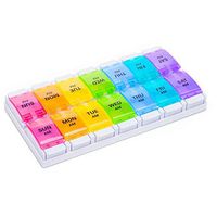 QIELIZI Pill Box and Pill Organizer with Lanyard,Large AM PM Medicine Pill Case 7 Day Travel Pills Box Daily Vitamin Container Fish Oil Holder(Peach Blossom Set)