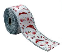 Wired Edge Tinsel Christmas Ribbon - 2 1/2" x 10 Yards, Smiling Snowman, Glitter Snowflakes and Christmas Lights, Gifts, Bows, Wreath, Presents, Decor, Boxing Day, Gift Basket