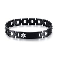 linnalove The Classic Black Medical Alert Bracelets for Men and Women Free Custom Engraved ID Jewelry-8.5